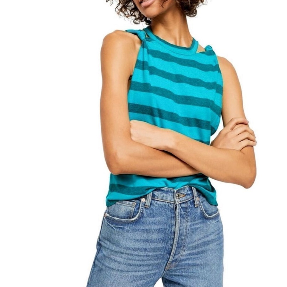 Free People We the Free The Twist Stripe Tank Top in Jungle Teal Size XS NWT